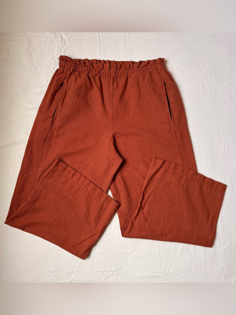 Rachel Zoe Terracotta Linen Wide Leg Paperbag Waist Pants Large